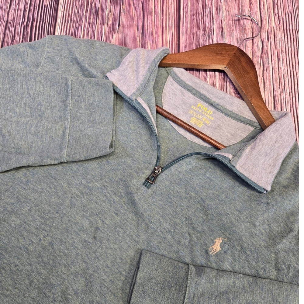 Polo Ralph Lauren Quarter Zip Pullover Mens XL Teal Green Heathered Cotton Blend